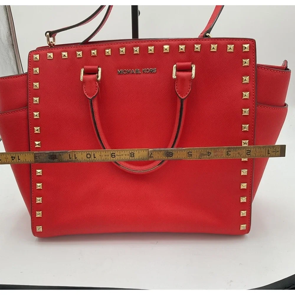 Michael Kors Studded Red Large Selma Studded Saffiano Tote
